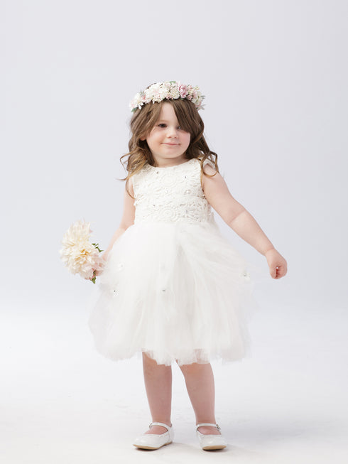 Girls Floral Lace Bodice with Tulle Skirt Dress, Sizes 2-10